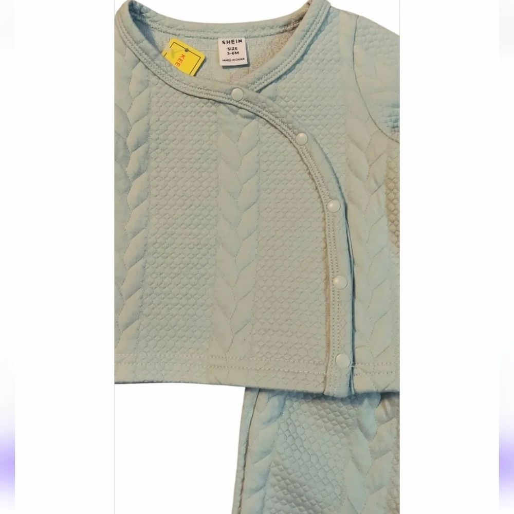 NWT Kids Shein 2 Pc Cable Knit Pajamas in Mint Green ~sz 3-6M